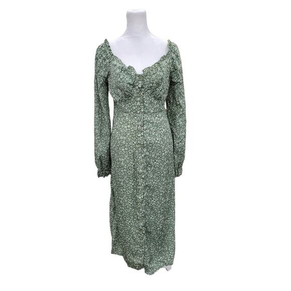Missguided Women's Button Thru Milkmaid Midi Dress Ditsy Green‎ Size 6 NEW - Picture 5 of 16